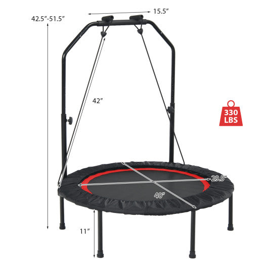 40 Inch Foldable Fitness Rebounder with Resistance Bands Adjustable Home-Red