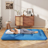Foldable Futon Mattress with Washable Cover and Carry Bag for Camping Blue-Full Size