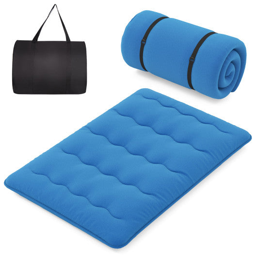 Foldable Futon Mattress with Washable Cover and Carry Bag for Camping Blue-Full Size