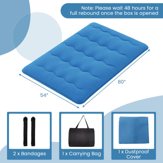 Foldable Futon Mattress with Washable Cover and Carry Bag for Camping Blue-Full Size