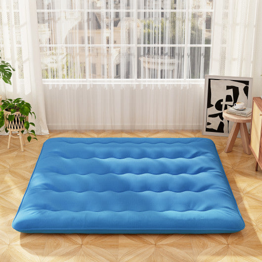 Foldable Futon Mattress with Washable Cover and Carry Bag for Camping Blue-King Size
