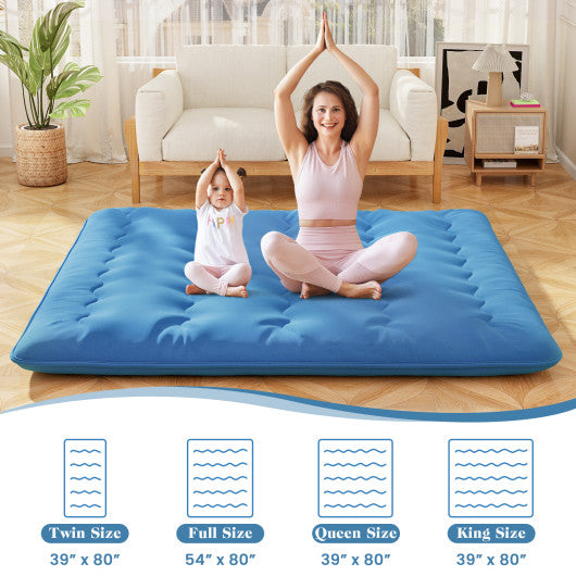 Foldable Futon Mattress with Washable Cover and Carry Bag for Camping Blue-King Size