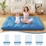 Foldable Futon Mattress with Washable Cover and Carry Bag for Camping Blue-King Size