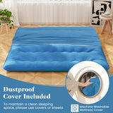 Foldable Futon Mattress with Washable Cover and Carry Bag for Camping Blue-King Size