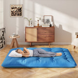 Foldable Futon Mattress with Washable Cover and Carry Bag for Camping Blue-Queen Size