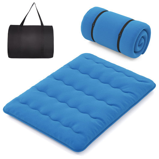 Foldable Futon Mattress with Washable Cover and Carry Bag for Camping Blue-Queen Size