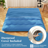 Foldable Futon Mattress with Washable Cover and Carry Bag for Camping Blue-Queen Size