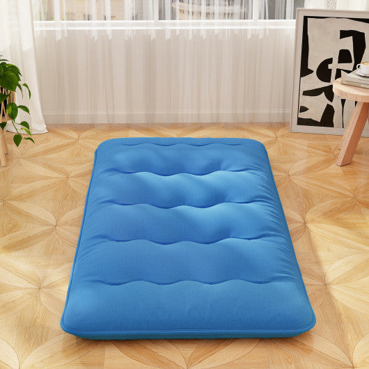 Foldable Futon Mattress with Washable Cover and Carry Bag for Camping Blue-Twin Size