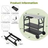 3 Tiers Foldable Outdoor Cart on 2 Wheels with Phone Holder-Black