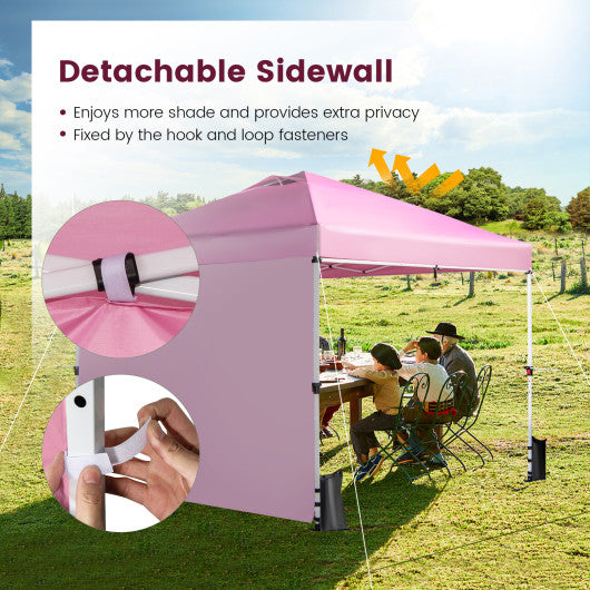 10 x 10 Feet Foldable Commercial Pop-up Canopy with Roller Bag and Banner Strip-Pink