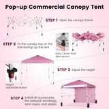 10 x 10 Feet Foldable Commercial Pop-up Canopy with Roller Bag and Banner Strip-Pink