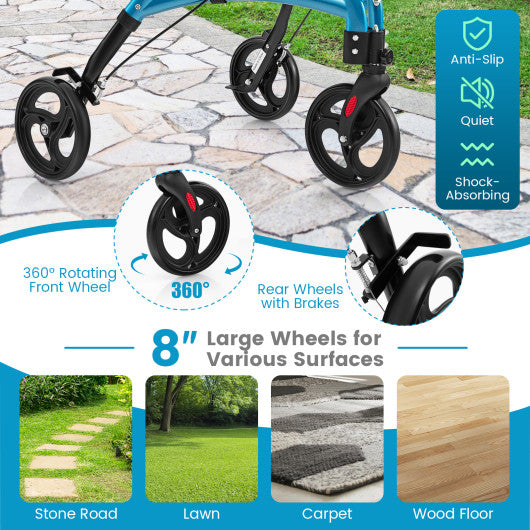 Foldable Rollator Walker with Lightweight Aluminum Frame-Blue