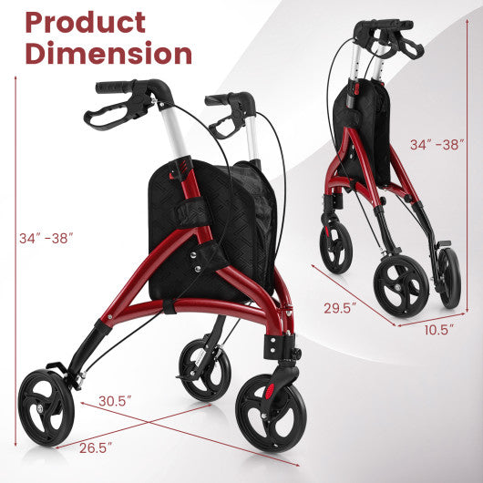 Foldable Rollator Walker with Lightweight Aluminum Frame-Red