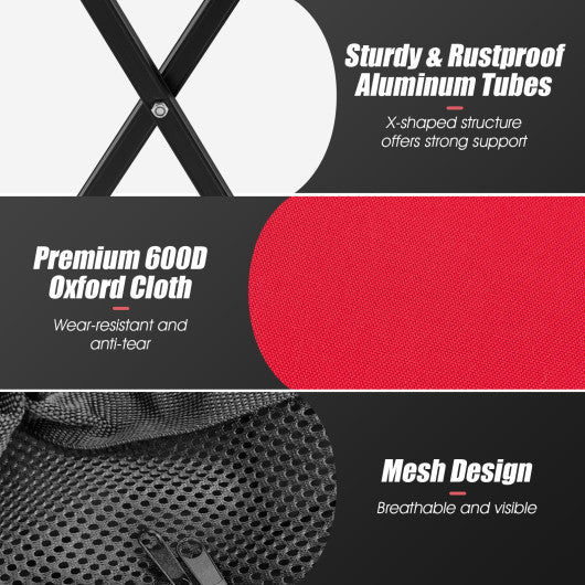 Lightweight Foldable Tennis Ball Teaching Cart with Wheels and Removable Bag-Red