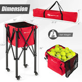 Lightweight Foldable Tennis Ball Teaching Cart with Wheels and Removable Bag-Red