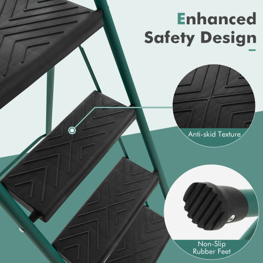 Folding 4-Step Ladder with Tool Tray Non-Slip Footpads and Pedals