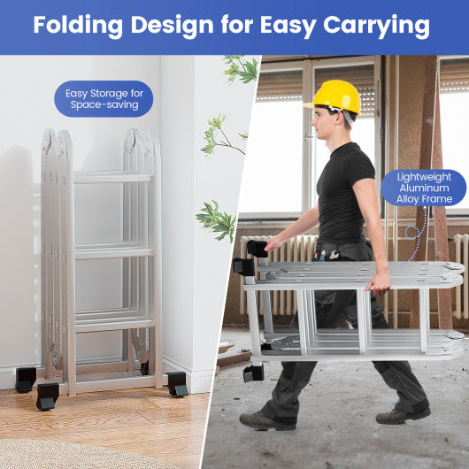 7-in-1 Folding Aluminum Ladder with Anti-Skid Pedal