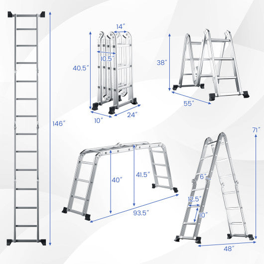 7-in-1 Folding Aluminum Ladder with Anti-Skid Pedal