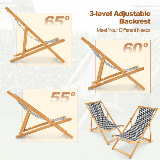 Folding Bamboo Sling Chair with Adjustable Backrest and Canvas-Natural