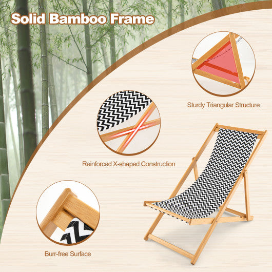 Folding Bamboo Sling Chair with Adjustable Backrest and Canvas-Natural