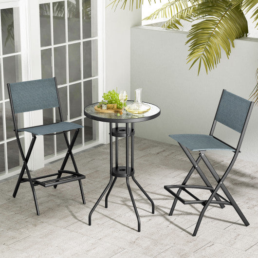 Folding Bar Stools Set of 2 Backrest Humanized Footrest-Blue