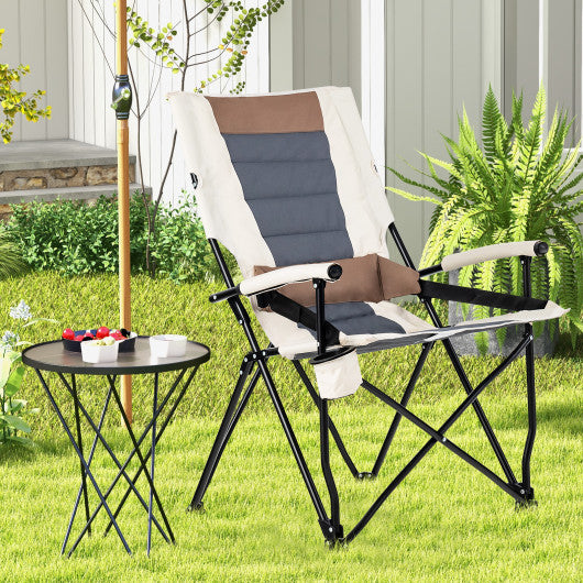 Folding Camping Chair with Cup Holder Armrest and Lumbar Pillow