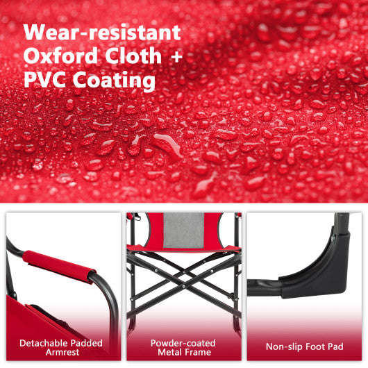 Folding Camping Directors Chair with Cooler Bag and Side Table-Red