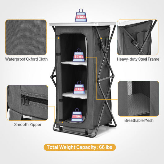 Folding Camping Storage Cabinet with 3 Shelves and Carry Bag-L