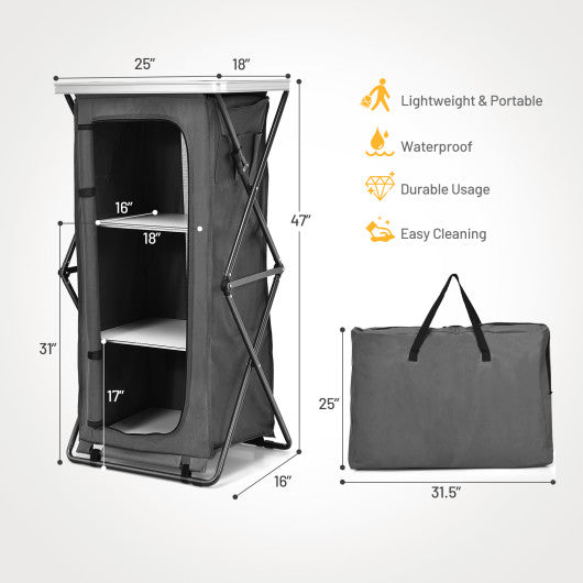 Folding Camping Storage Cabinet with 3 Shelves and Carry Bag-L