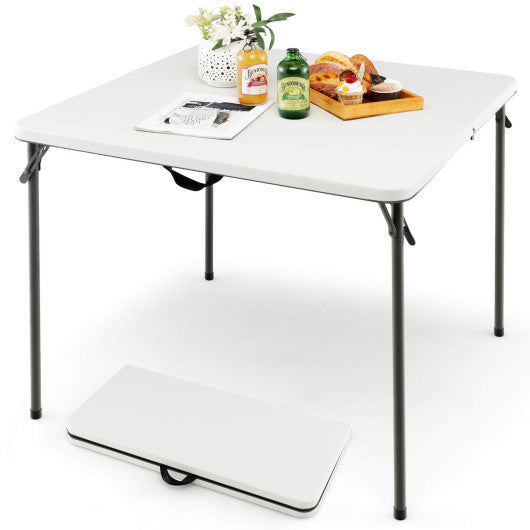 Folding Camping Table with All-Weather HDPE Tabletop and Rustproof Steel Frame-White