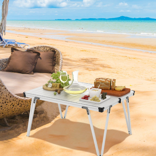 Folding Camping Table Picnic Table with Storage Bag and Waterproof Desktop-Silver