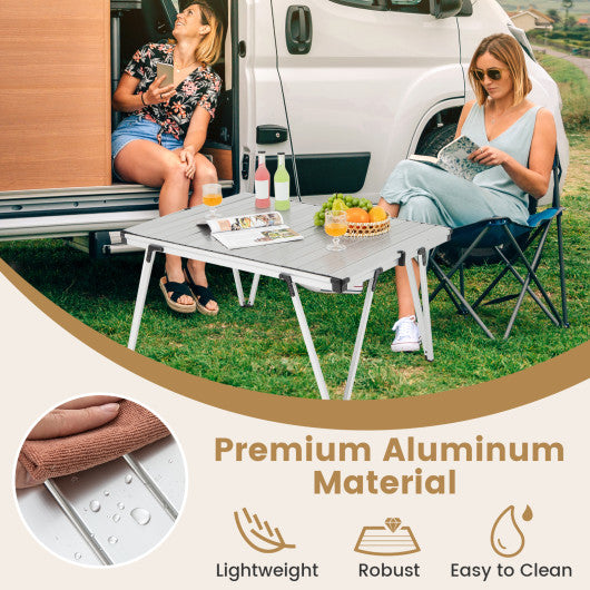 Folding Camping Table Picnic Table with Storage Bag and Waterproof Desktop-Silver