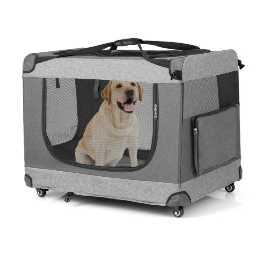 Portable Folding Dog Soft Crate Cat Carrier with 4 Lockable Wheels-XL