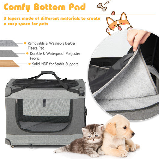 Portable Folding Dog Soft Crate Cat Carrier with 4 Lockable Wheels-XXL
