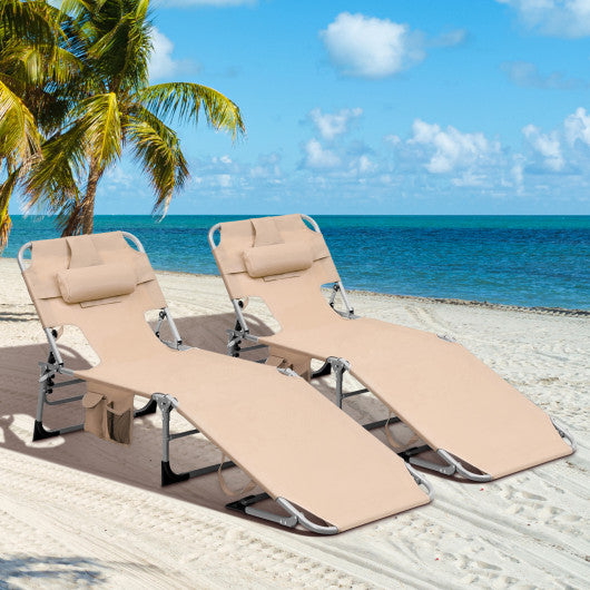 Portable Chaise Lounge Tanning Chair with 5-Position Adjustable Backrest-Beige
