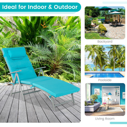 Folding Chaise Lounge Chair Outdoor Reclining Chair for Backyard-Tuiquoise