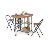 3 Pieces Folding Dining Table and Chair Set-Rustic Brown