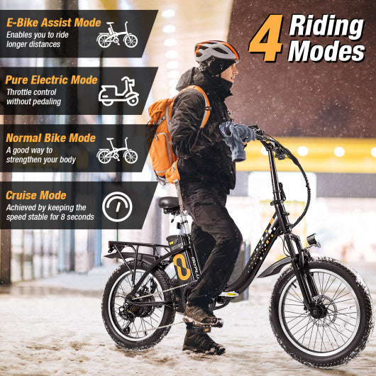 Folding Electric Bicycle for Adults with 20-Inch Fat Tires Snow E-Bike