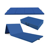 4-Panel PU Leather Folding Exercise Mat with Carrying Handles-Navy