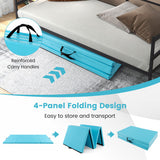 4-Panel PU Leather Folding Exercise Mat with Carrying Handles-Blue