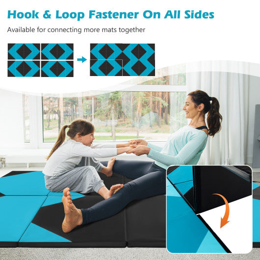 10 Feet x 4 Feet x 2 Inch Folding Exercise Mat with Hook and Loop Fasteners-Navy