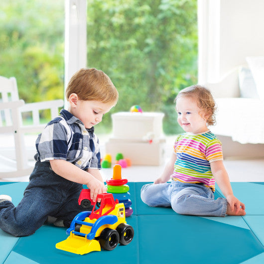 10 Feet x 4 Feet x 2 Inch Folding Exercise Mat with Hook and Loop Fasteners-Blue