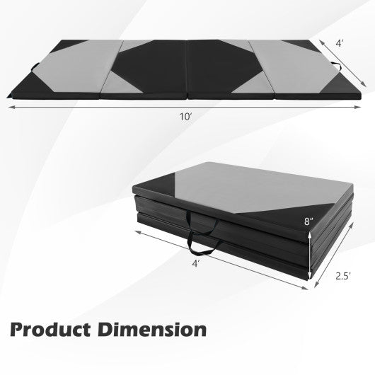 10 Feet x 4 Feet x 2 Inch Folding Exercise Mat with Hook and Loop Fasteners-Gray