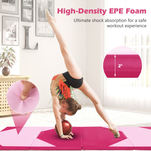 10 Feet x 4 Feet x 2 Inch Folding Exercise Mat with Hook and Loop Fasteners-Hot Pink