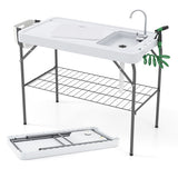 2 in 1 Folding Fish Cleaning Table with Sink and Faucet for Patio BBQ