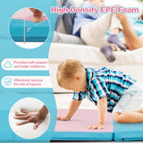 Folding Gymnastics Mat with Carry Handles and Sweatproof Detachable PU Leather Cover-Blue