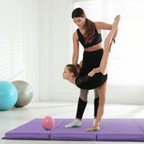 Folding Gymnastics Mat with Carry Handles and Sweatproof Detachable PU Leather Cover-Purple