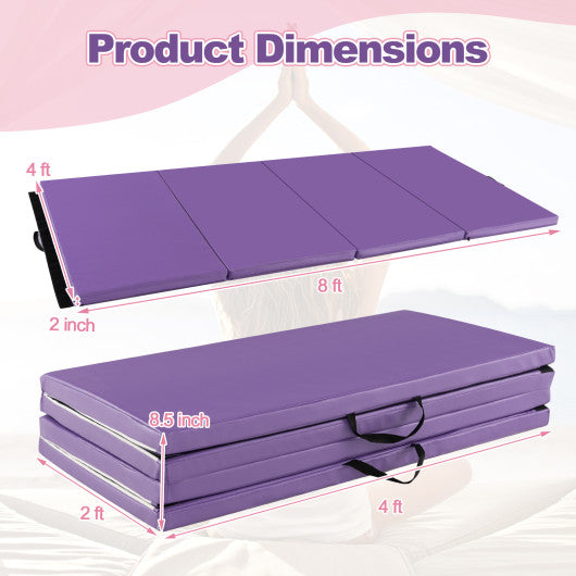 Folding Gymnastics Mat with Carry Handles and Sweatproof Detachable PU Leather Cover-Purple