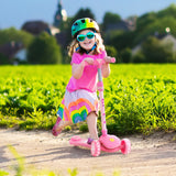 Folding Kids Scooter with Extra Wide Deck and LED Lighted PU Wheels-Pink