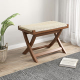 Folding Natural Rattan Ottoman with Hand-woven Seat